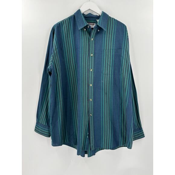 McGregor Classics Button Down Shirt Mens 2XL XXL Blue Green Striped Long Sleeves - Picture 1 of 16